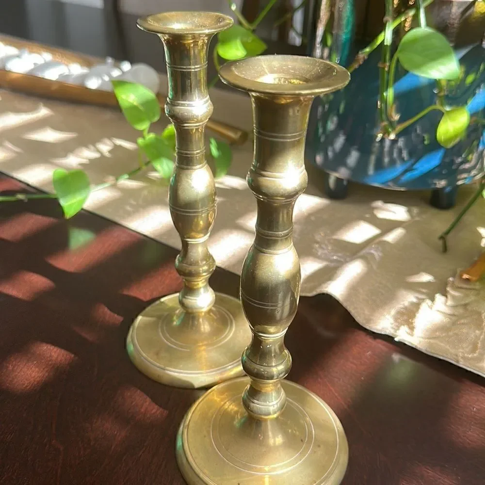 Vintage Brass Set Of Candleholders (2)